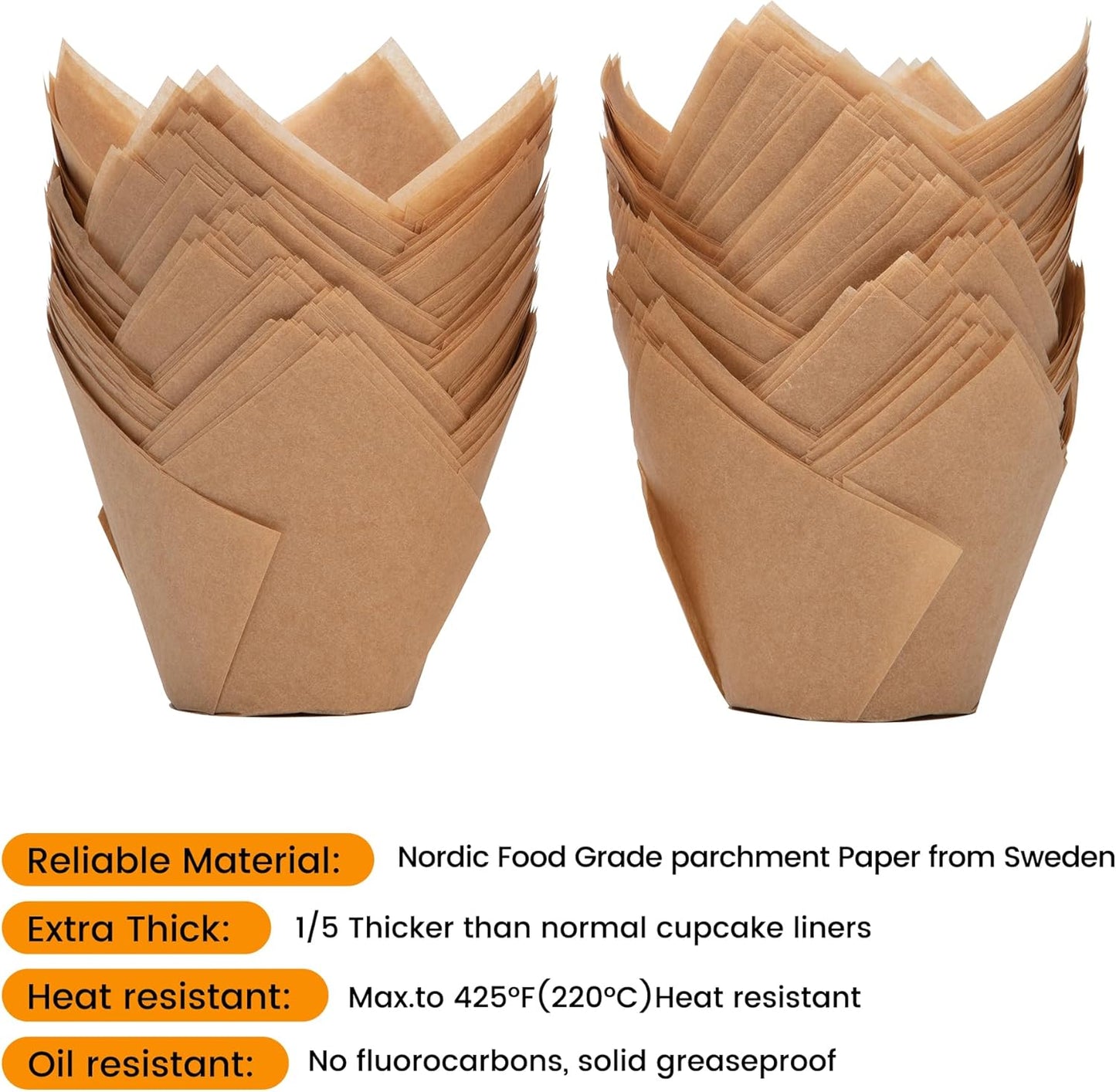 Bake Choice Nordic Paper 100pcs Extra Large Size Natural Tulip Cupcake Liners for Baking, Large Muffin Liners, Cupcake Wrapper for Party, Christmas