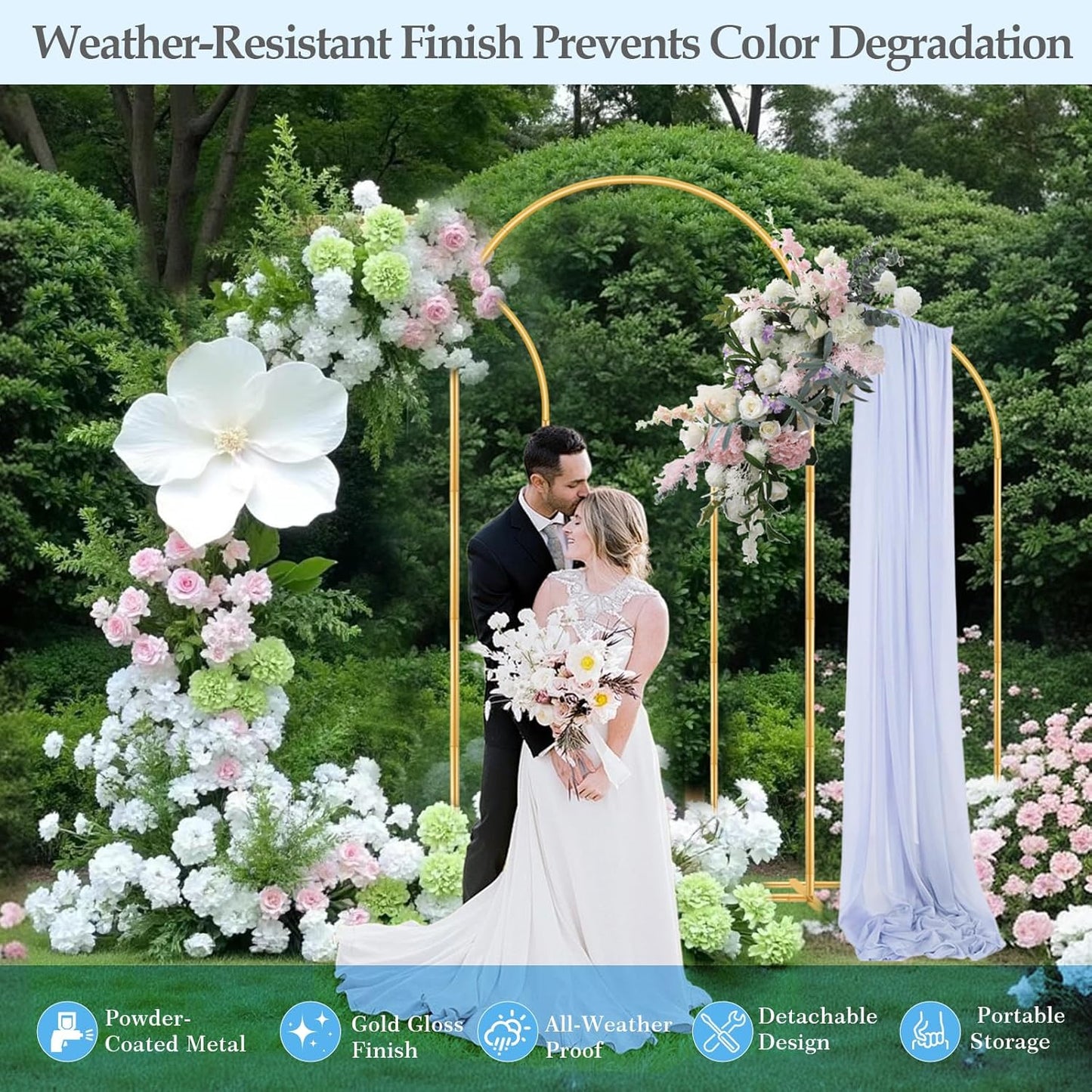 Wedding Arch Backdrop Stand, 6FT, 5FT, 4FT Set of 3 Metal Gold Balloon Arch kit Stand for Ceremony Baby Shower Birthday Bridal Party Event Background Decoration, Garden Climbing Plant Fram