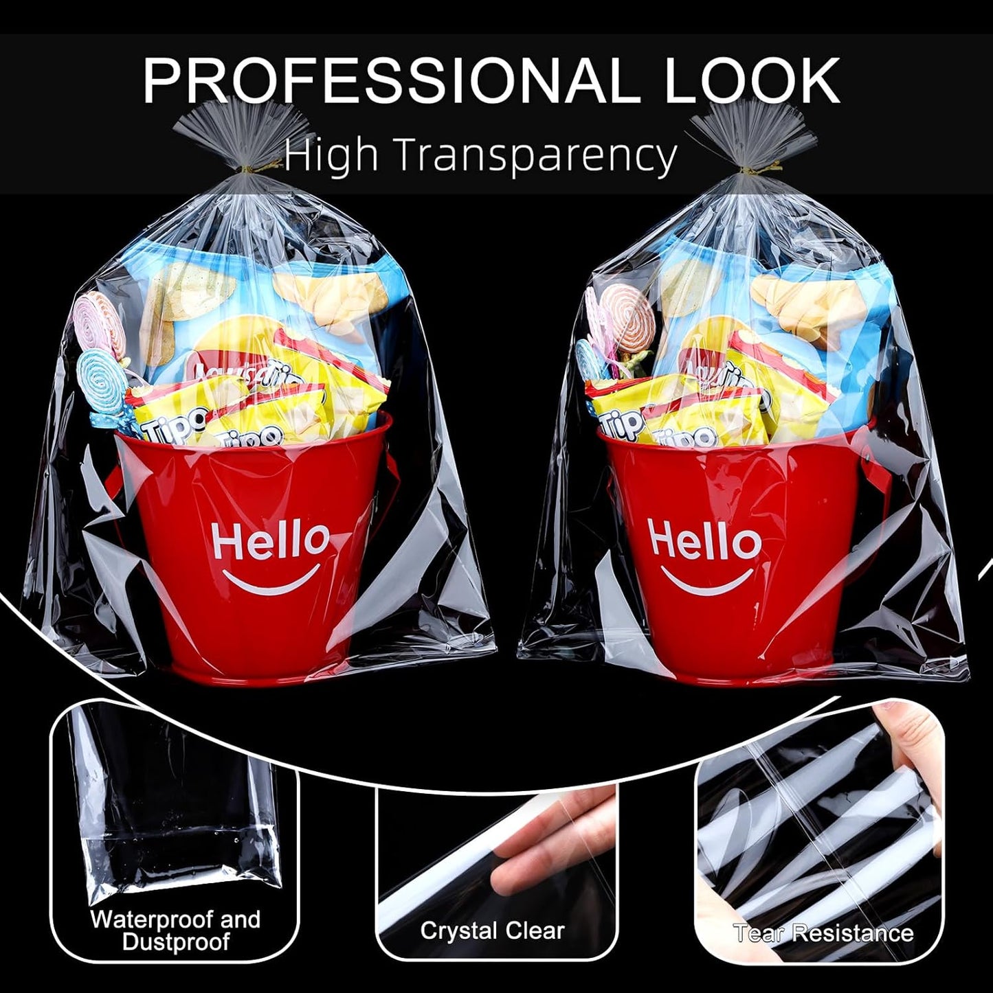 Clear Candy Bags 100pcs 6X10 Cellophane Treat Bag Party Favor Goodie Cake Pop Gift Apple Cello for Gift Baskets Bakery Cookie with Ties