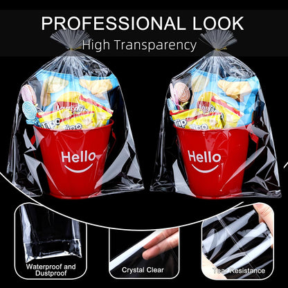 Clear Candy Bags 100pcs 6X10 Cellophane Treat Bag Party Favor Goodie Cake Pop Gift Apple Cello for Gift Baskets Bakery Cookie with Ties