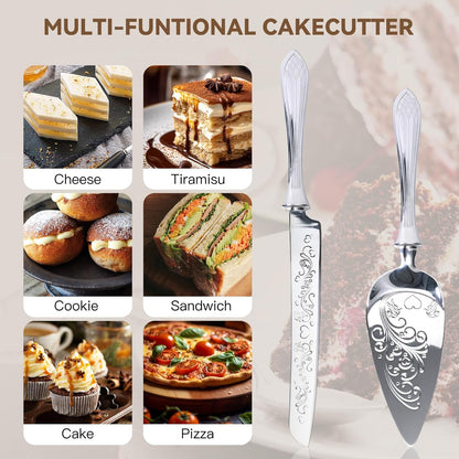 KSENDALO Wedding Cake Knife and Server Set, Rose Gold Serrated Knife Cake Cutting Set, Deluxe SUS304 Stainless Steel for Weddings, Birthdays & Anniversary (13.78inch Long)