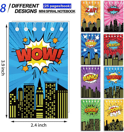 24pcs Hero Theme Mini Notebooks Party Supplies Favors Goodie Bag Stuffers Journal Pocket Notebook Supplies for City HeroTheme Birthday Party 8 Styles