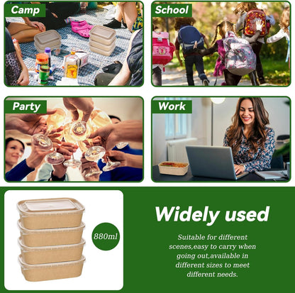 50-Pack 29oz Disposable Kraft Paper Bowls【with Lids and Forks】,Meal Prep Containers Disposable Togo Food Deli Containers for Restaurant Supplies Take Out Containers, Microwave Safe for Hot/Cold Food
