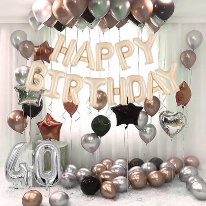Happy Birthday Balloons Banner, Foil Balloon Personalized Name Letters Balloons Sign Birthday Party Decorations for Women Men Boys Girls Cream