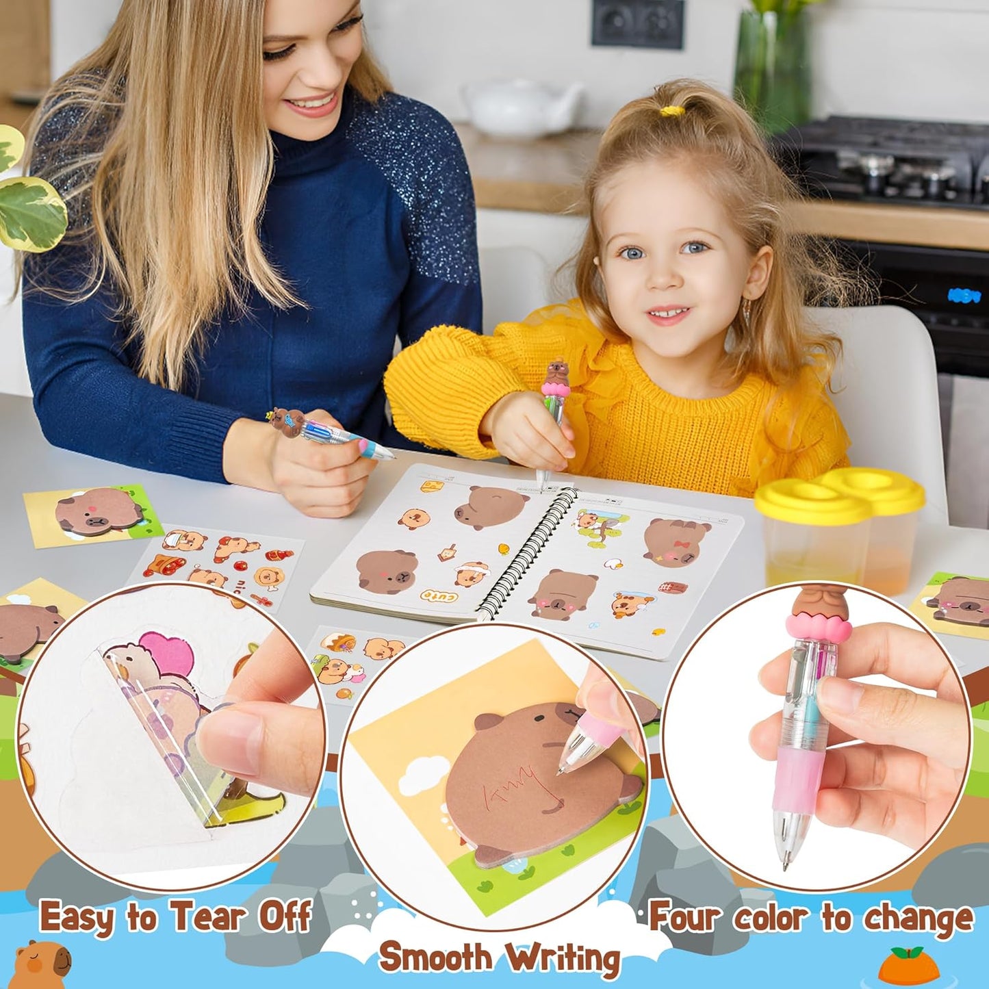CY2SIDE Dinosaur Stationery Party Gift - 24 Pack Back to School Gifts Set Include 4-in-1 Ballpoint Pens Sticky Notes Stickers & Organza Dino Animal Party Favors Goodie Bag Fillers for Classroom Prizes