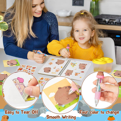 CY2SIDE Dinosaur Stationery Party Gift - 24 Pack Back to School Gifts Set Include 4-in-1 Ballpoint Pens Sticky Notes Stickers & Organza Dino Animal Party Favors Goodie Bag Fillers for Classroom Prizes