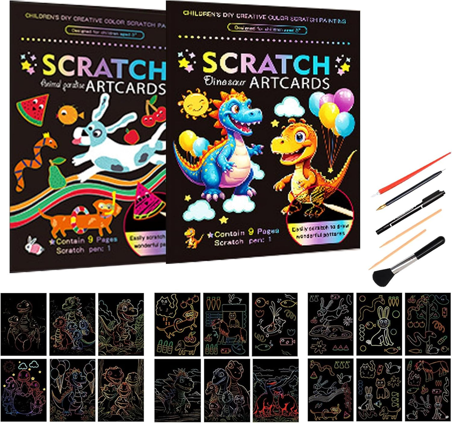 Scratch Art Bookmarks Kit, 24 Sheet Paper with Scratching Tools for DIY Party Favors, Christmas Stocking Stuffers