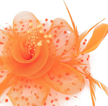 DRESHOW Fascinators Hat Flower Mesh Ribbons Feathers on a Headband and a Clip Tea Party Headwear for Girls and Women - Colors B