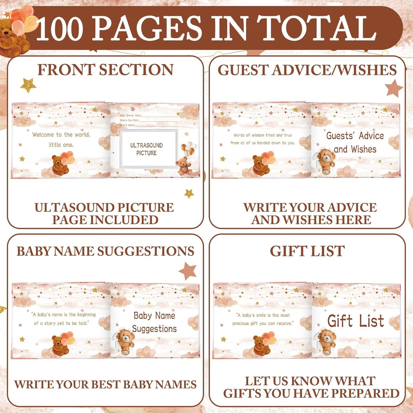 Fuyoooo 27 Pcs Safari Animal Baby Shower Guest Book Set Baby Shower Sign in Guest Floral Book Place Table Cards with Gold Pen Adhesive Photo Corner for Birthday Party