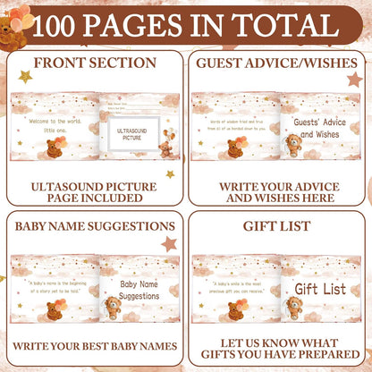 Fuyoooo 27 Pcs Safari Animal Baby Shower Guest Book Set Baby Shower Sign in Guest Floral Book Place Table Cards with Gold Pen Adhesive Photo Corner for Birthday Party