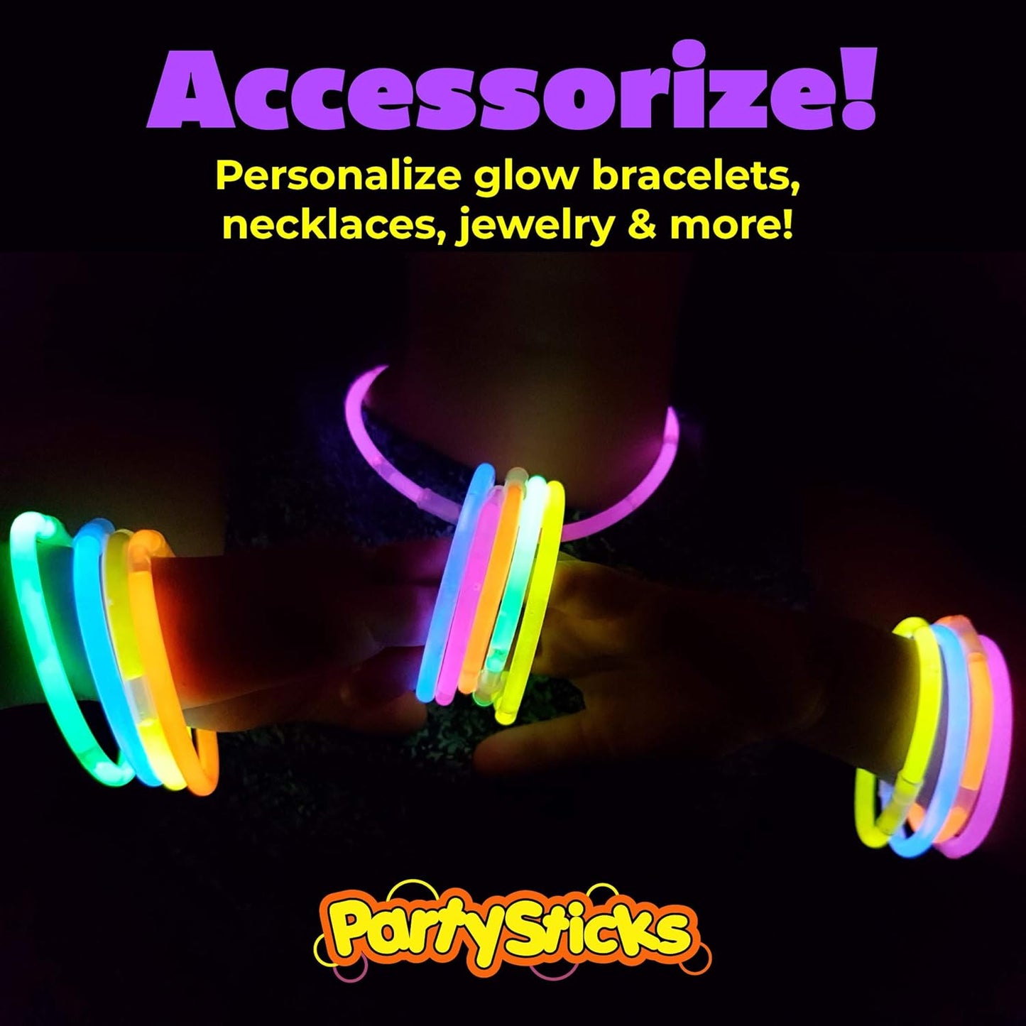 PartySticks Ultra Bright Bulk Party Supplies - Glow in The Dark Glow Sticks with Eye Glasses, Bracelets, and Connectors - Light Up Halloween 4th of July Party Favors