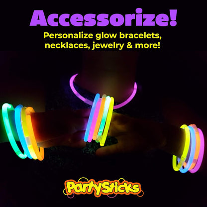 PartySticks Ultra Bright Bulk Party Supplies - Glow in The Dark Glow Sticks with Eye Glasses, Bracelets, and Connectors - Light Up Halloween 4th of July Party Favors