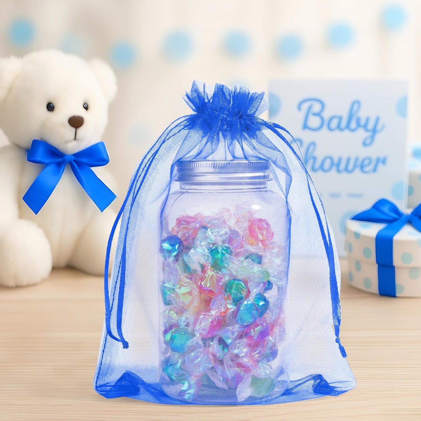 ANZNKU 50PCS Organza Bags 6x9 Large White Gift Bags for Candy Goodie Sachet Jewelry, Mesh Bag Drawstring Sheer Packaging Pouches for Wedding Favors Mother's Day Birthday Party Baby & Bridal Shower