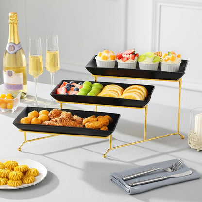 MALACASA 3 Tier Serving Trays for Party, Porcelain Serving Platters and Trays, 12 Inch Tiered Tray Stand, Fruit Tray, Trays for Serving Food, White Dessert Stand with Collapsible Sturdier Metal Rack