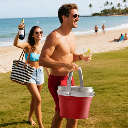 COKTIK 7L Vacuum Insulated Ice Bucket with Lid and Scoop& Tongs，Large capacity Stainless Steel Beverage Bucket for Cocktail, Champagne, Wine, Beer，Large Parties（Milk White Suit）