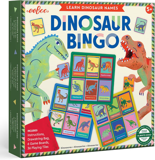 eeBoo: Dinosaur Bingo for Kids Ages 5+, Prehistoric Theme Learning Game That Teaches Dinosaur Names & Builds Vocabulary
