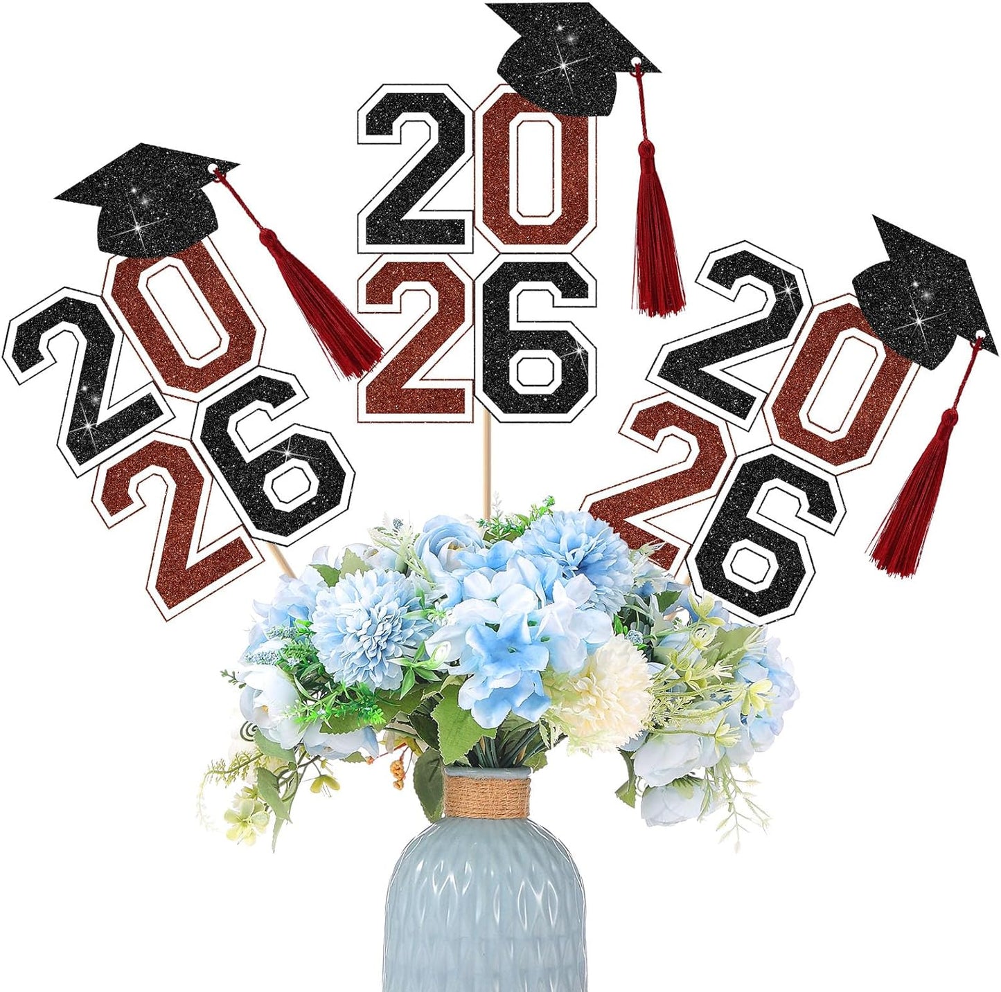 10 Pcs Graduation Table Centerpieces Sticks with Tassels, class of 2026 Grad Cap Picks Table Decoration Cupcake Toppers for Party Centerpiece Decoration Supplies(Blue and Gold)
