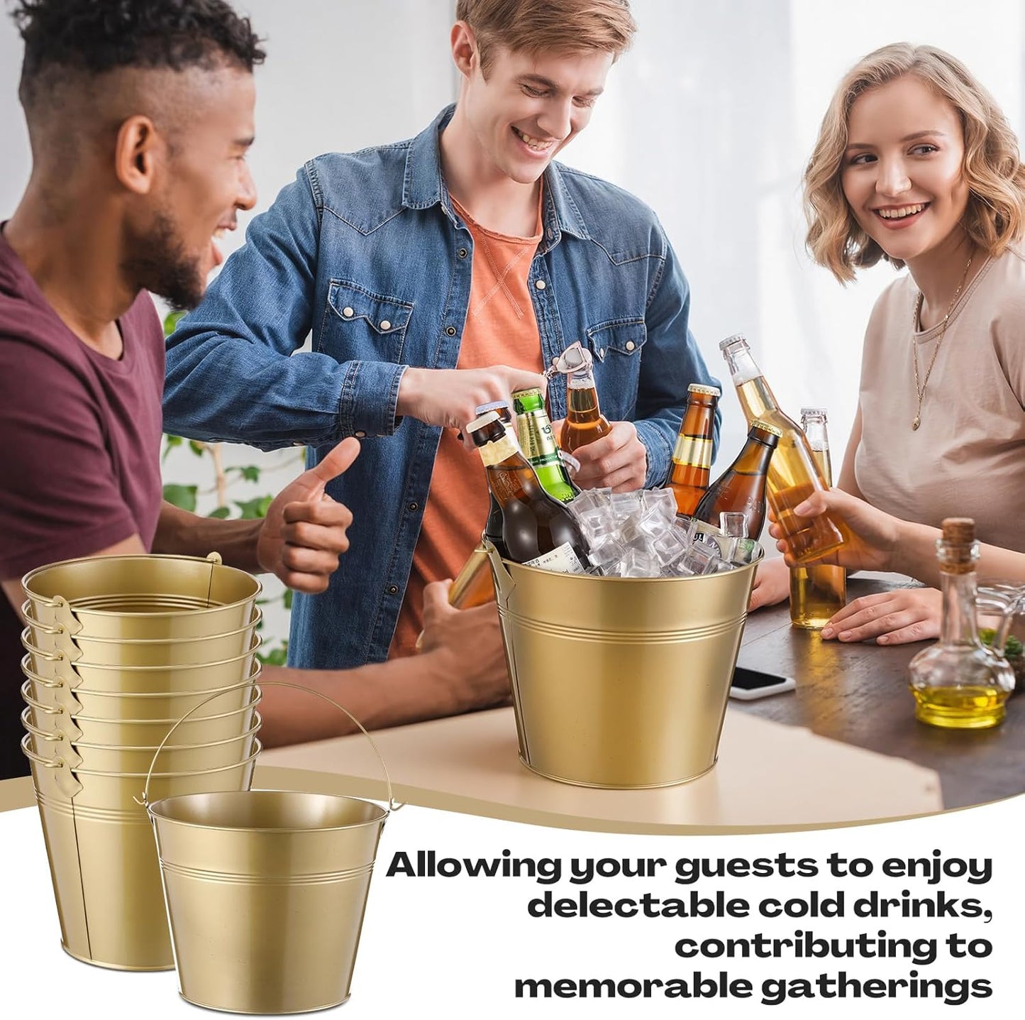 Didaey 24 Pcs Metal Beer Bucket Bulk Ice Bucket Ice Pails with Handle Champagne Soda Party Beverage Chiller for Summer Picnic Pool Wedding Party Supplies Wine Champagne Bar (7.1 x 6.5 x 5.1",Gold)