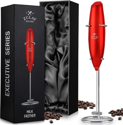 Zulay Kitchen Powerful Milk Frother AA Batteries Included – Ultra Fast Handheld Drink Mixer with Stainless Steel Whisk Stirrer for Coffee, Protein, Matcha & More, Frother Wand Electric Frothmate Black - Colors E