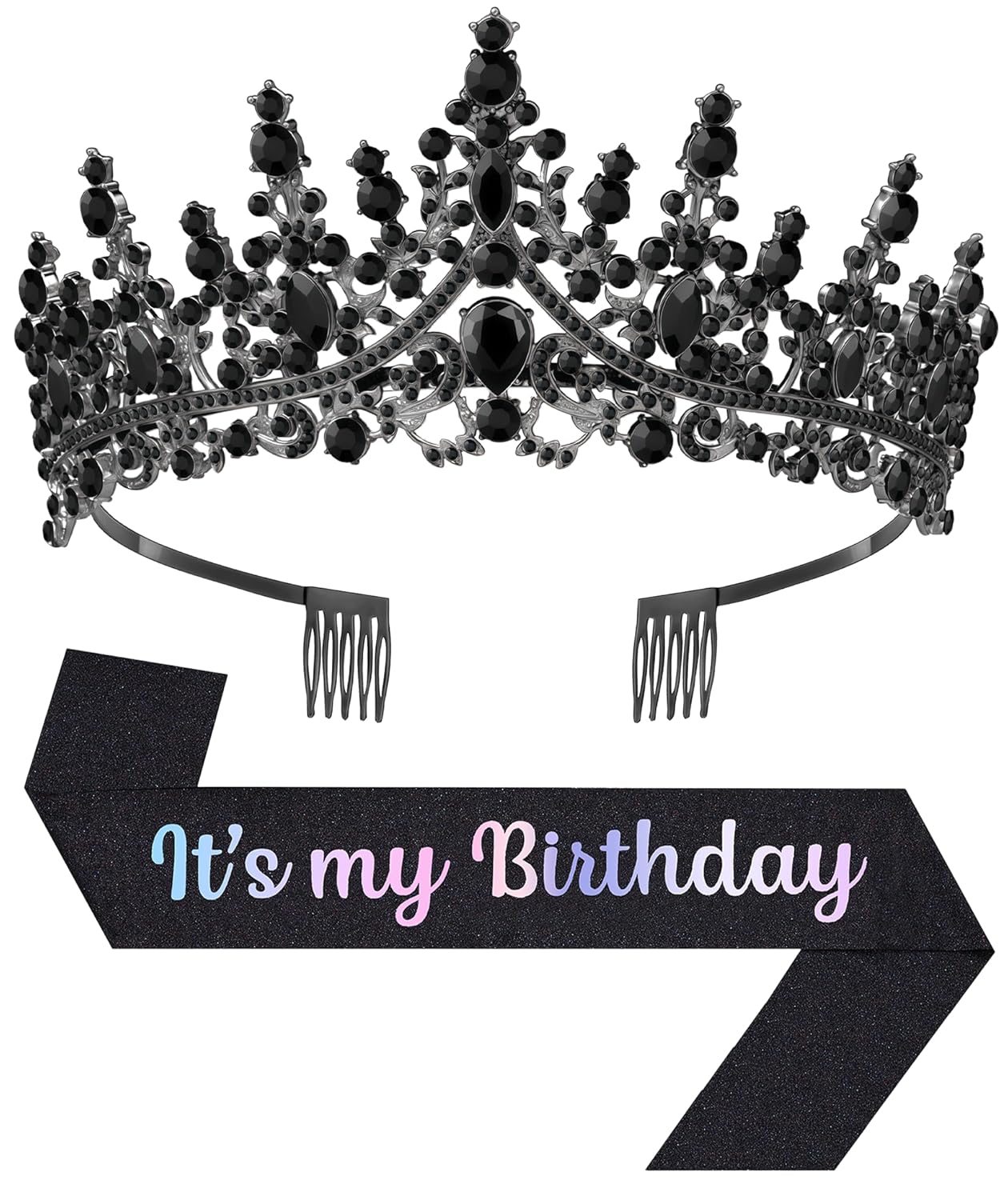 Birthday Tiara and Crown with Sash, Birthday Tiara for Women Party Silver