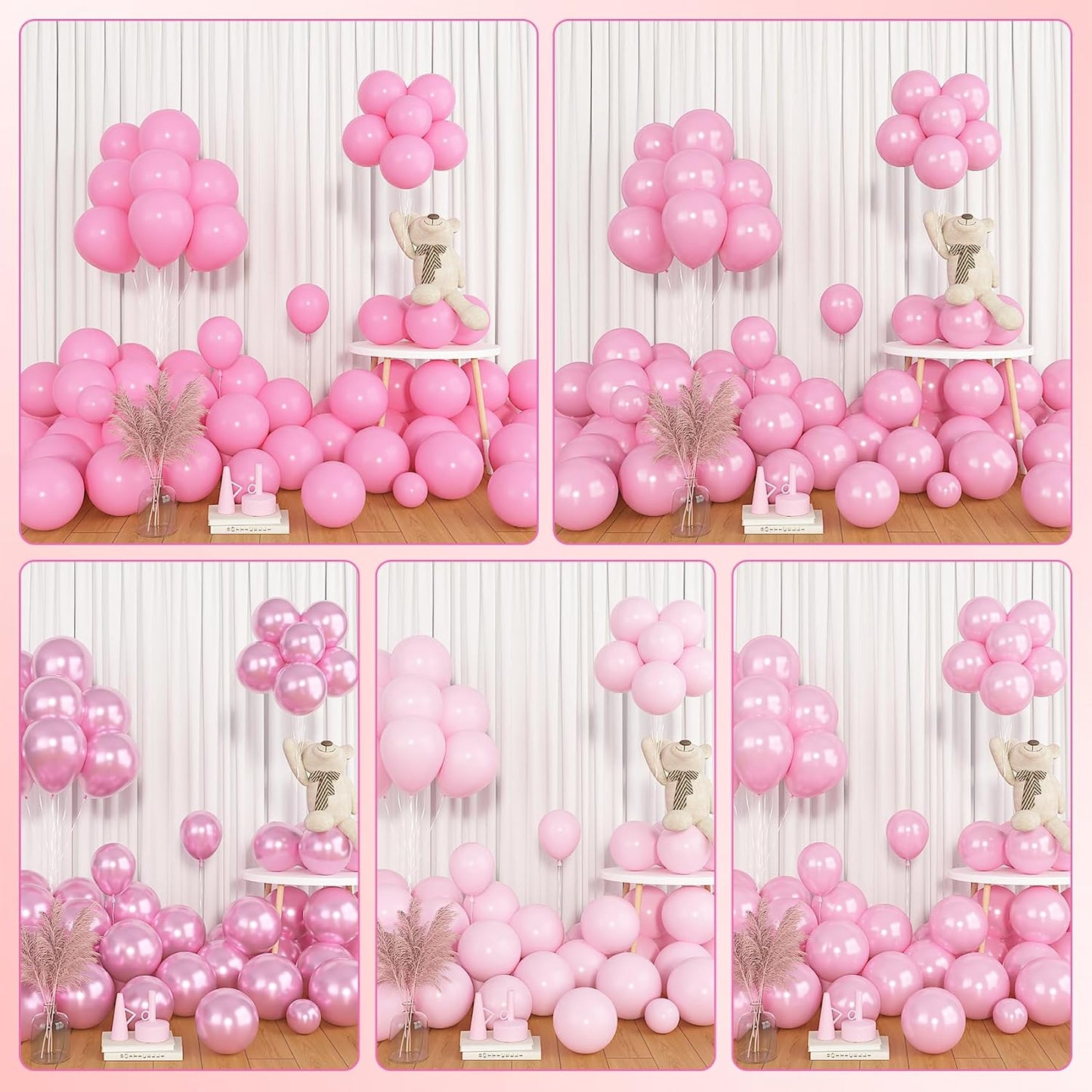 Amandir 153pcs Pink Purple Balloon Garland Arch Kit, Different Sizes 18 12 10 5 inch Pink Purple Red Latex Metallic Confetti Purple Balloons for Girl Women Birthday Bridal Baby Shower Party Decoration