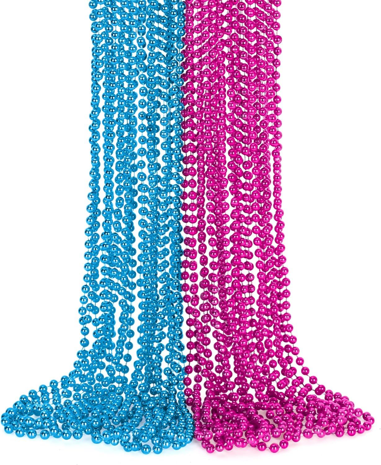 EOBOH 144PCS Mardi Gras Beads, Metallic 12 Kinds Bead Necklace Party Supplies, 33" Mardi Gras Necklace Costume Stuff, Festival Parade Throw Accessories for Wedding Birthday Celebrations Decorations
