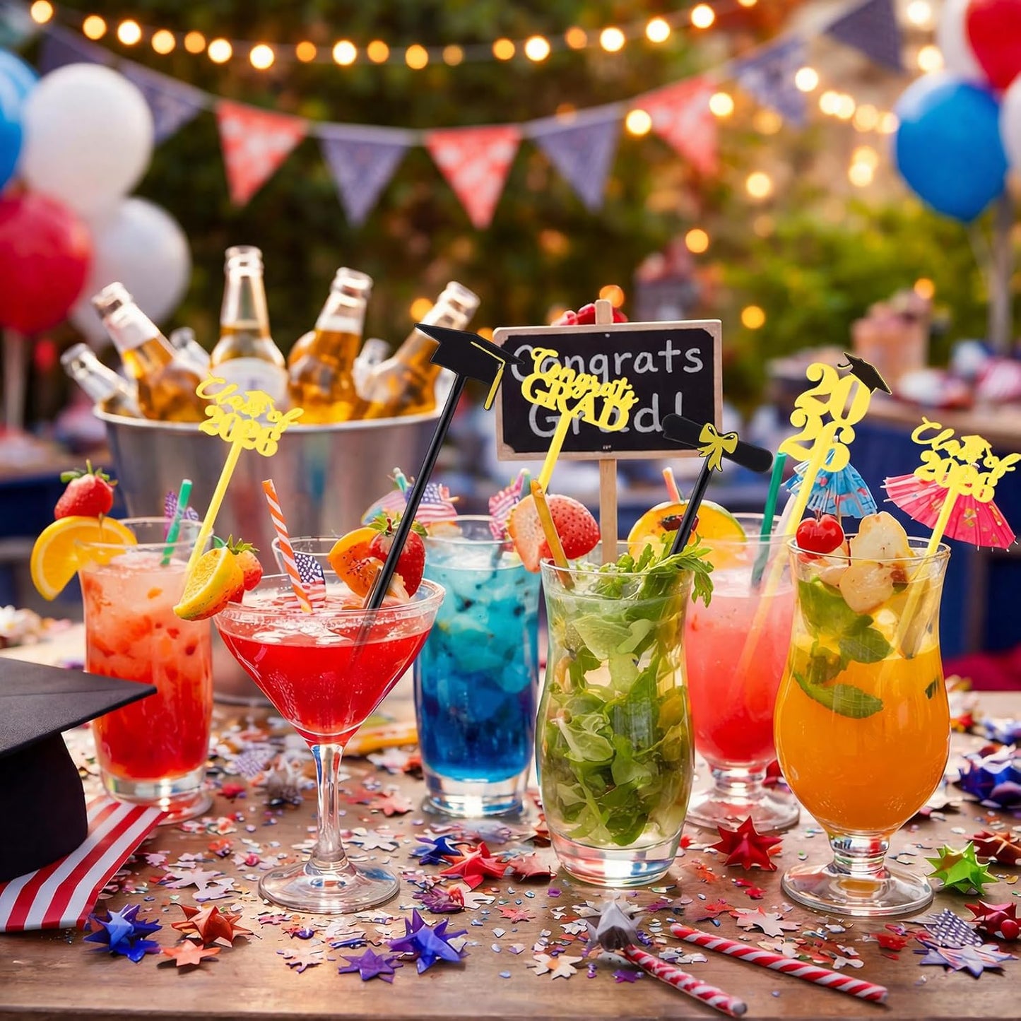 Novabright 50 Pcs Graduation Drink Stirrers Class of 2026 Coffee Stir Sticks Graduation Party Favor Congrats Grad Cocktail Mixers Plastic Swizzle Sticks Beverage Tea Party Bar Supplies