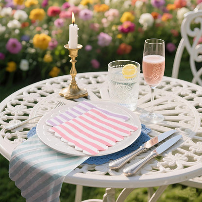 100 Pcs Striped Pastel Napkins, 5 x 5 Inches Scalloped Napkins, Disposable Cocktail Napkins for Pastel Summer Party Birthday Wedding Decor