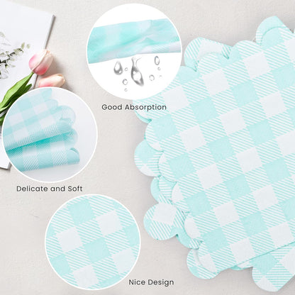 100 Pcs Striped Pastel Napkins, 5 x 5 Inches Scalloped Napkins, Disposable Cocktail Napkins for Pastel Summer Party Birthday Wedding Decor