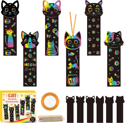 CY2SIDE 60PCS Princess Fairy Wand Scratch Bookmarks for Girls, Make Your Own Fairy Stick Scratch Paper Magic Wands Bookmark, DIY Princess Stick Rainbow Crafts Ornaments for Kids Birthday Party