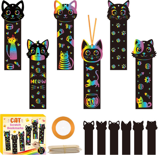 CY2SIDE 60PCS Princess Fairy Wand Scratch Bookmarks for Girls, Make Your Own Fairy Stick Scratch Paper Magic Wands Bookmark, DIY Princess Stick Rainbow Crafts Ornaments for Kids Birthday Party