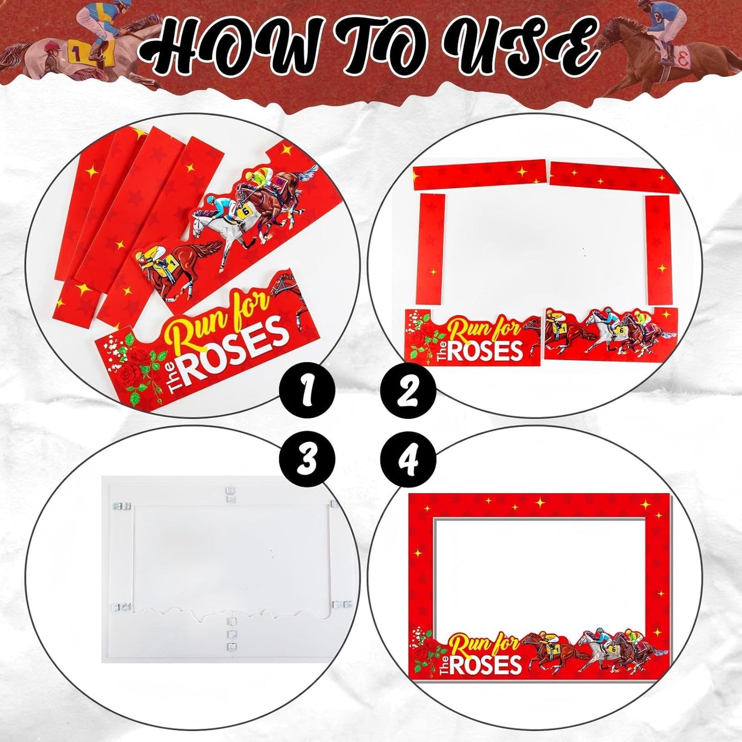 AmazingSpark Derby Decorations Photo Booth Kit Large Horse Party Photo Booth Frame (20x28'') DIY Picture Props Selfie Accessories for KY Derby Party