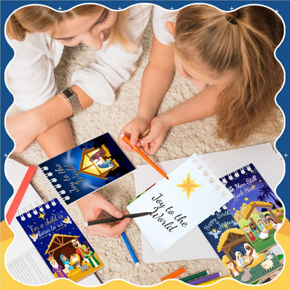 24 PCS Nativity Mini Notebooks, Christmas Religious Nativity Party Favors Happy Birthday Jesus Party Decorations Nativity Pocket Notepads Journal Memo Spiral Notebooks for School Classroom Rewards