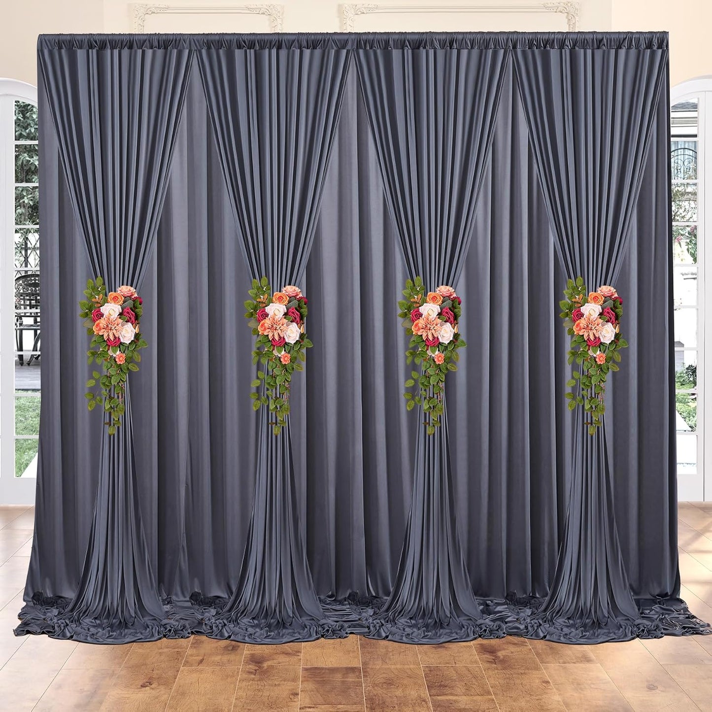 10 ft x 10 ft Wrinkle Free White Backdrop Curtains for Wedding Parties, Polyester Photography Backdrop Drapes for Birthday Parties Stage Backdrop Stand, 2 Panels 5x10FT Background Curtains
