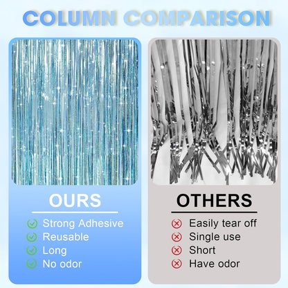 Voircoloria 3 Pack 3.3x8.2 Feet Gold Foil Fringe Backdrop Curtains, Tinsel Streamers, Fringe Backdrop for 2025 New Years Eve, Graduation, Birthday, Baby Shower, Gender Reveal, Disco Party - Colors B
