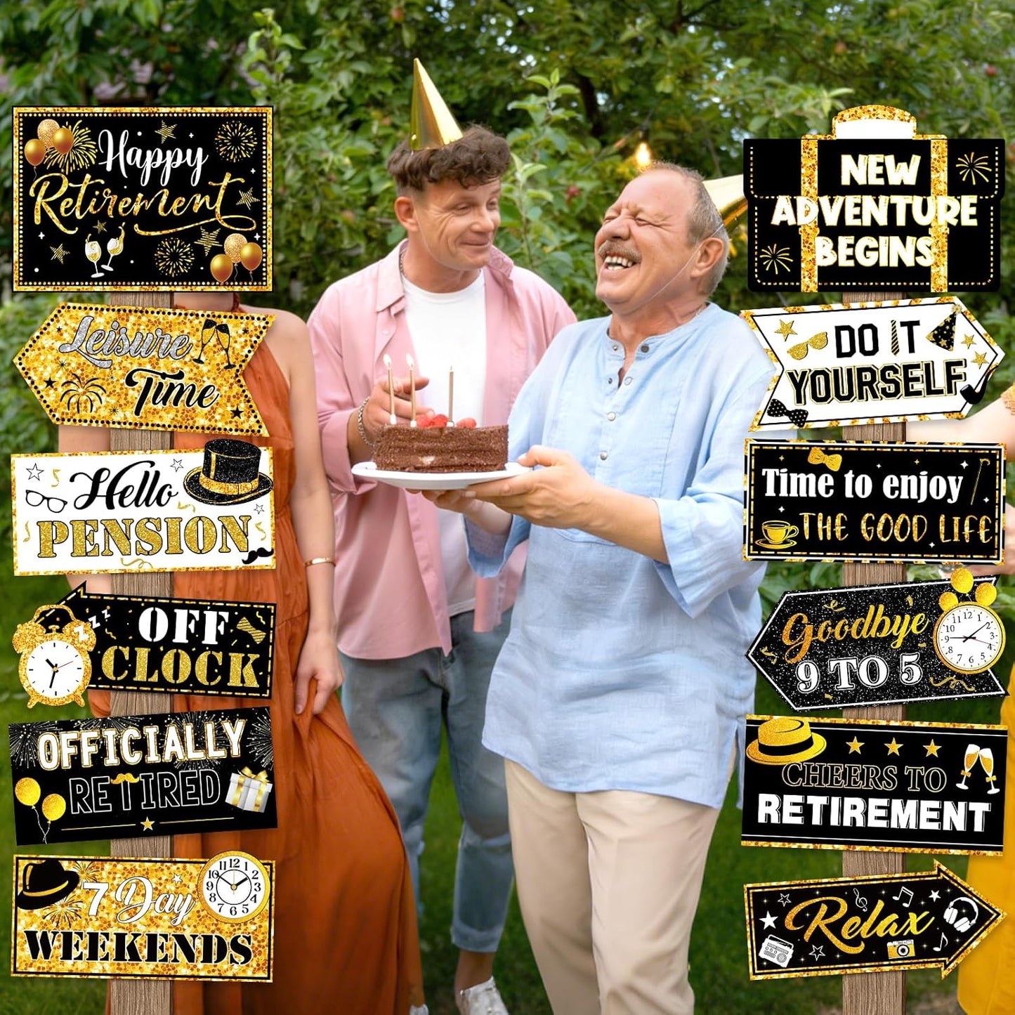 24 Pieces Retirement Decorations Retirement Party Directional Sign Retired Welcome Signs for Adults Retirement Themed Party Decorations Birthday Party Supplies