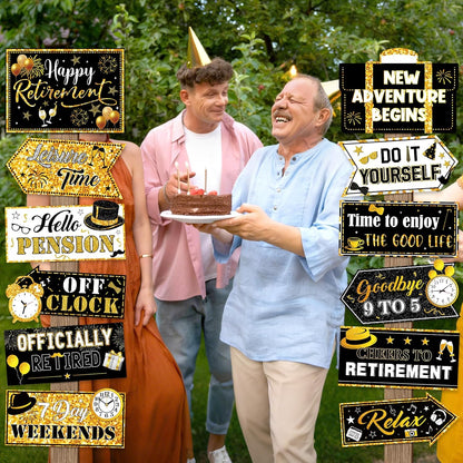 24 Pieces Retirement Decorations Retirement Party Directional Sign Retired Welcome Signs for Adults Retirement Themed Party Decorations Birthday Party Supplies
