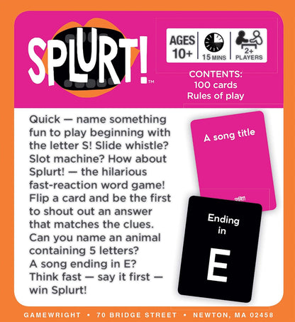 Gamewright - Party to Go - Splurt - Think Fast, Say It First - Ages 10+, 2-8 Players