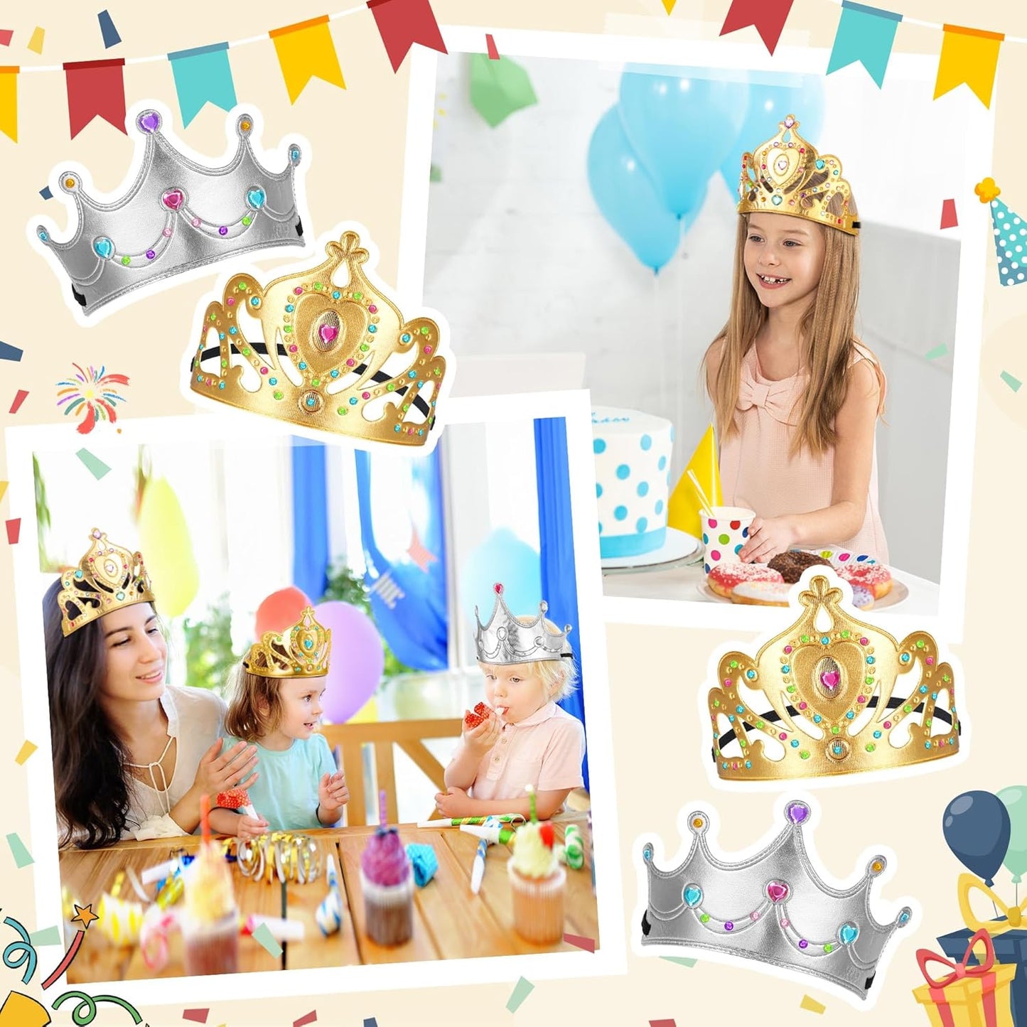 Yaomiao 66 Pieces Foam Princess Tiaras DIY Crowns Kids Party Favors Craft Crystal Diamond Sticker Girls Making Your Own Tiara (Gold)