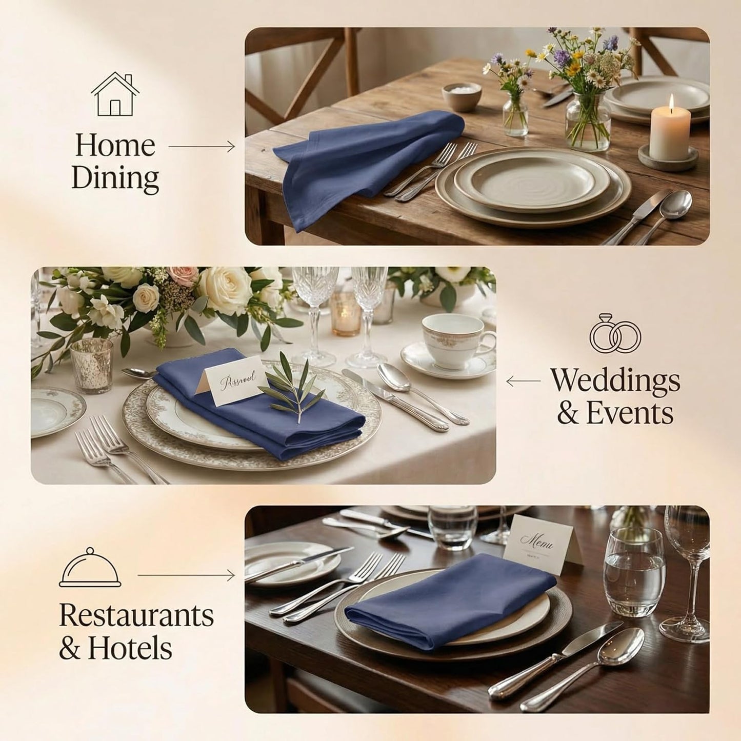 ACCENTHOME Natural Cotton Linen Napkin Set of 12 18x18 inch Dinner Napkins - Washable Soft Premium Hotel Quality Reusable Hemmed Edges Napkins Perfect Table Linens for Family Dinners, Weddings