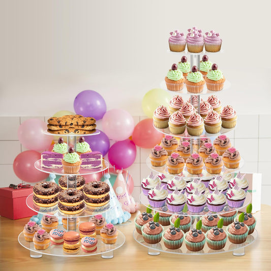 YestBuy 4 Tier Acrylic Cupcake Stand, Premium Cupcake Holder, Acrylic Cupcake Tower Display Cady Bar Party Décor â Display for Pastry(4.7" Between 2 Layers)