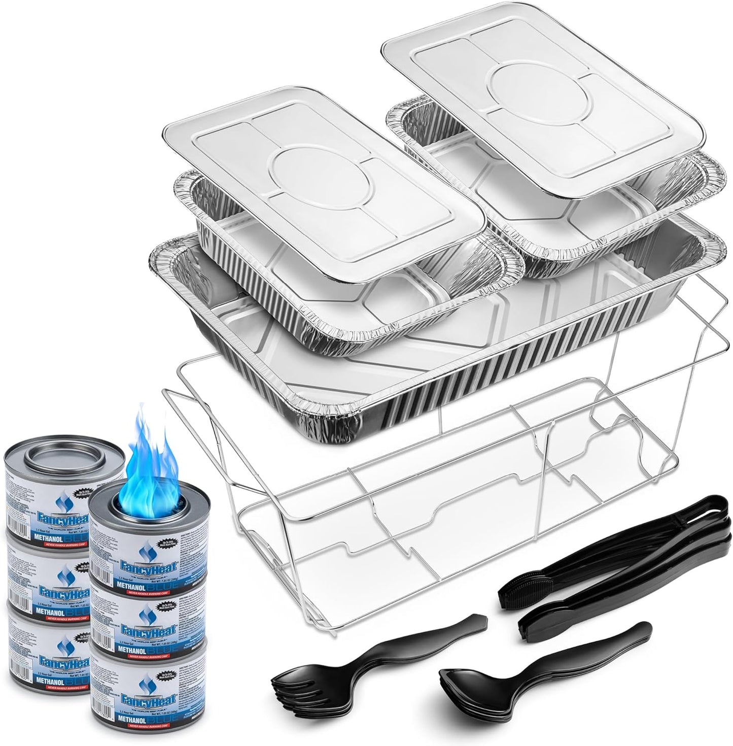 Disposable Chafing Dish Buffet Set Food Warming Trays - Buffet Set Trays Food Warmers for Parties & Events - Replacement Chafing Dishes for Catering (9 Serving Utensil Set)