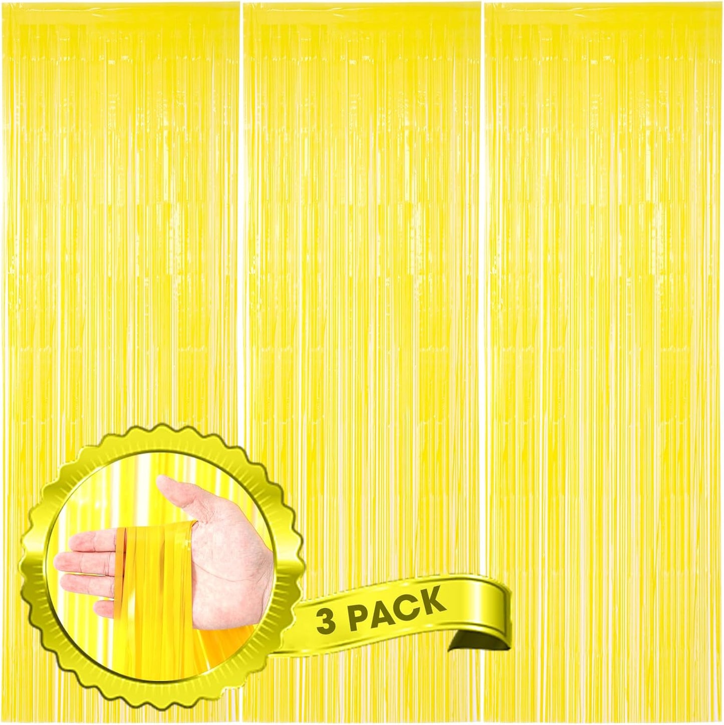 Voircoloria 3 Pack 3.3x8.2 Feet Gold Foil Fringe Backdrop Curtains, Tinsel Streamers, Fringe Backdrop for 2025 New Years Eve, Graduation, Birthday, Baby Shower, Gender Reveal, Disco Party - Colors A