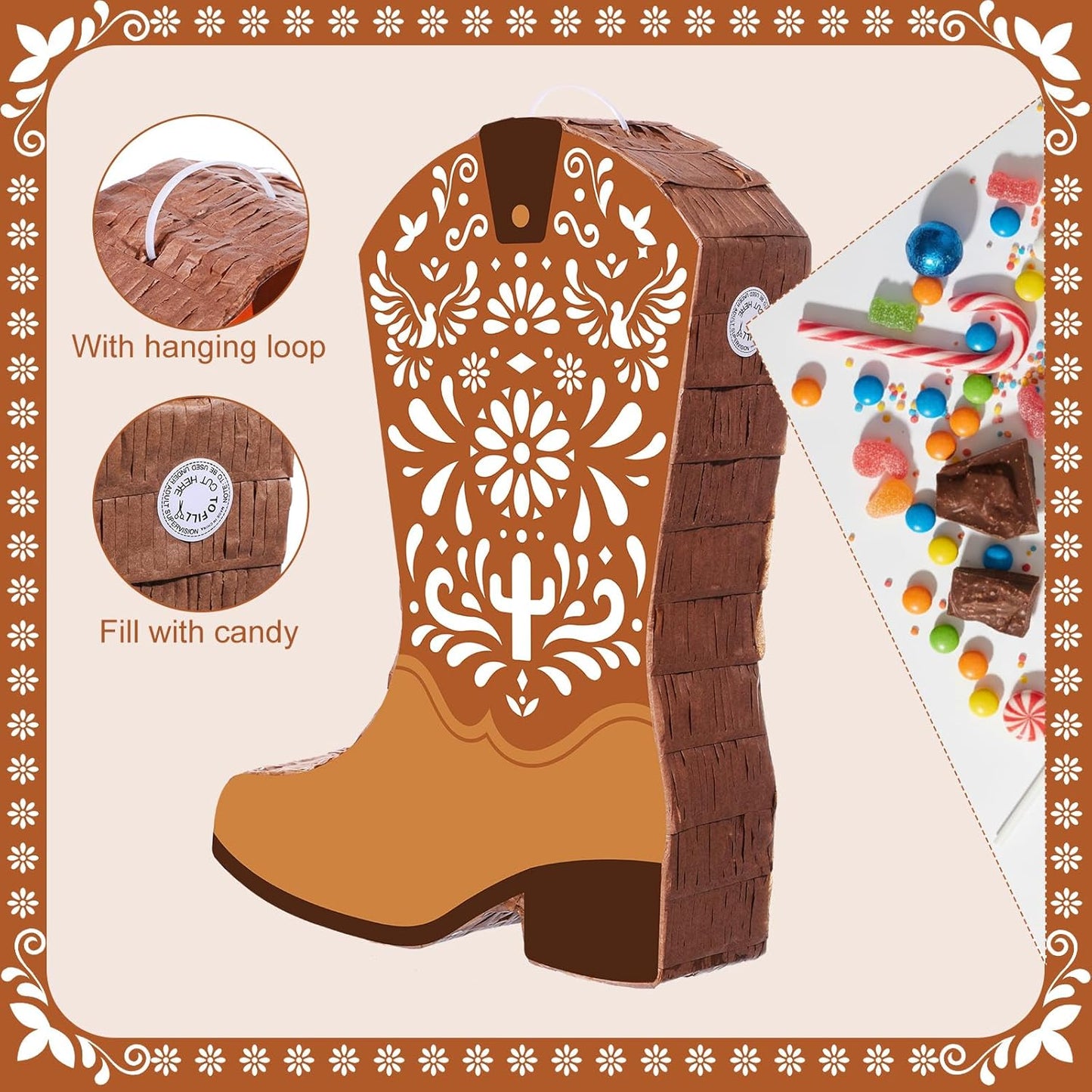 Sotiff Western Piñata Mexicanos Boots Piñata with Stick Blindfold Confetti for West Cielito Lindo Platos De Barro Themed Birthday Party Game Favors Decor 15 x 12 Inches