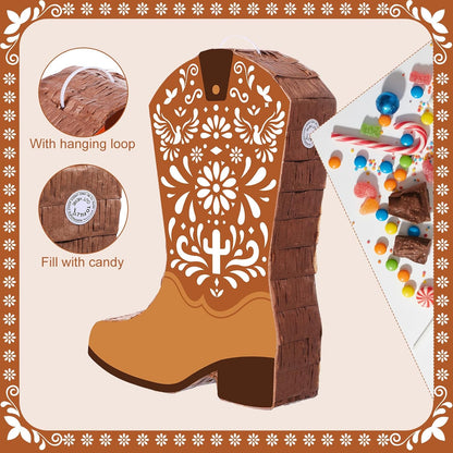 Sotiff Western Piñata Mexicanos Boots Piñata with Stick Blindfold Confetti for West Cielito Lindo Platos De Barro Themed Birthday Party Game Favors Decor 15 x 12 Inches