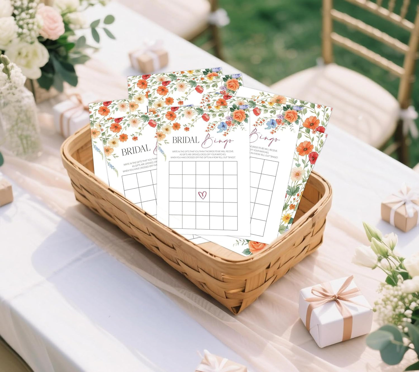 Wildflower Bridal Shower Games, Boho Flowers Bridal Shower Bingo Game with Blank Squares for 30 Guests with Game Cards, Bridal Shower Decor, Wedding Decorations Supplies (15)
