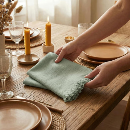 ACCENTHOME Natural Cotton Linen Napkin Set of 12 18x18 inch Dinner Napkins - Washable Soft Premium Hotel Quality Reusable Hemmed Edges Napkins Perfect Table Linens for Family Dinners, Weddings