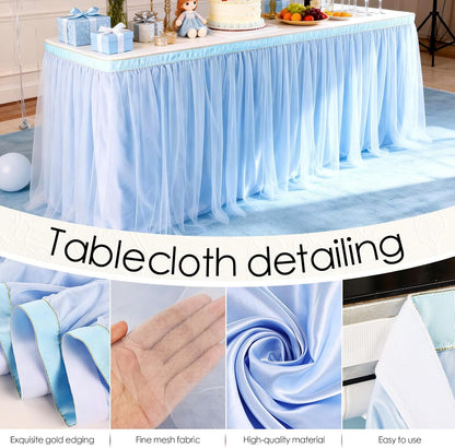 THARAHT Tulle Table Skirt 6FT 180CM Long for Rectangle Tables Round Tables Ruffle Desk Skirt for Princess Girls Birthday Party Cake Dessert Decorations Table Skirt