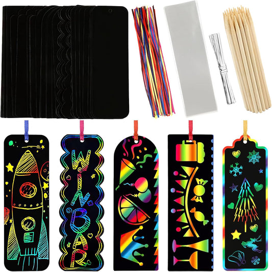PEASUG Scratch Art, 40 Sets 5 Styles Scratch Art for Kids, Rainbow Scratch Paper Art Sets, Magic Black Scratch Off Paper Eid Bookmarks Gifts for Kids, DIY Art Craft Party Favors Easter Crafts