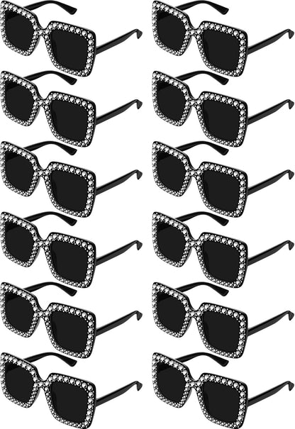 Flutesan 12 Pairs Women Disco Sunglasses Crystal Oversized Sunglasses 70s Rhinestone Diamond Retro Glasses for Rave Festival